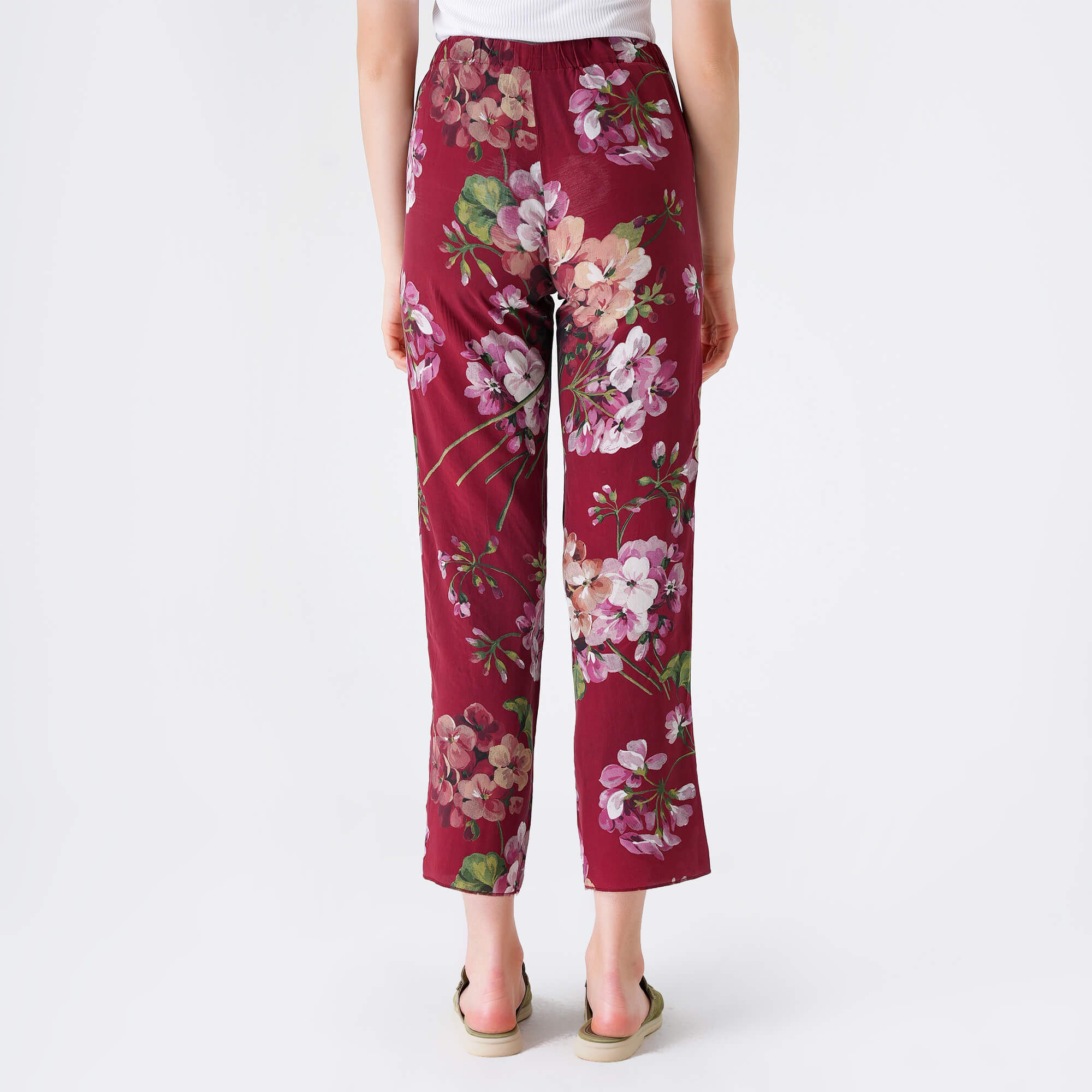 Gucci - Burgundy Floral Print Silk Pants